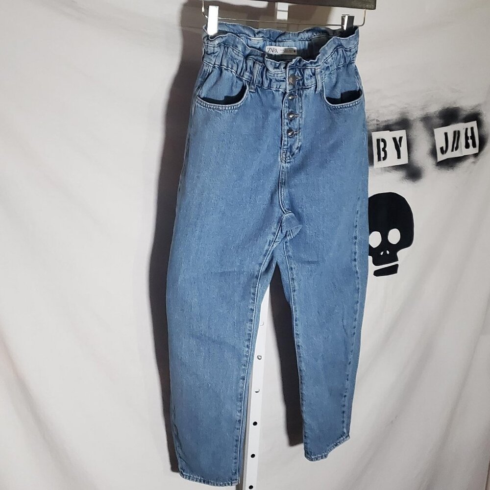 Zara High-Waisted Baggy Cropped Paper Bag Jeans | Women’s Size 2 - Picture 2 of 16